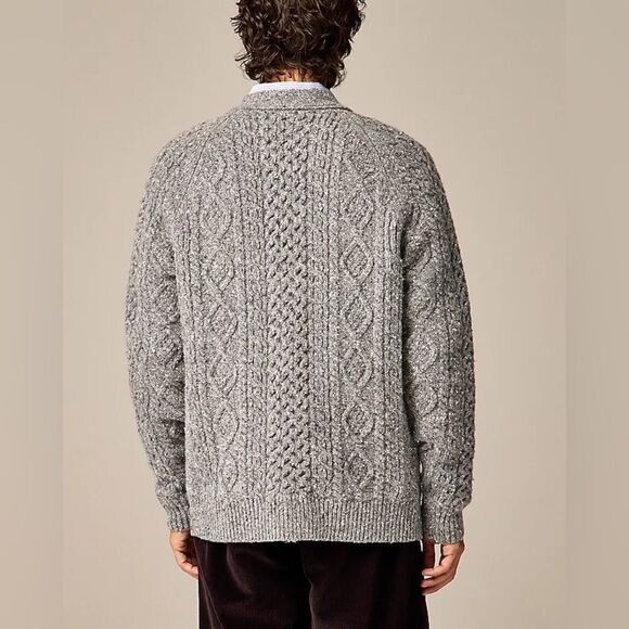 NWT J CREW $350 Merino wool cable-knit cardigan sweater in grey - Picture 3 of 7
